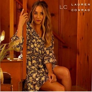 Lauren Conrad tan and black floral pattern dress